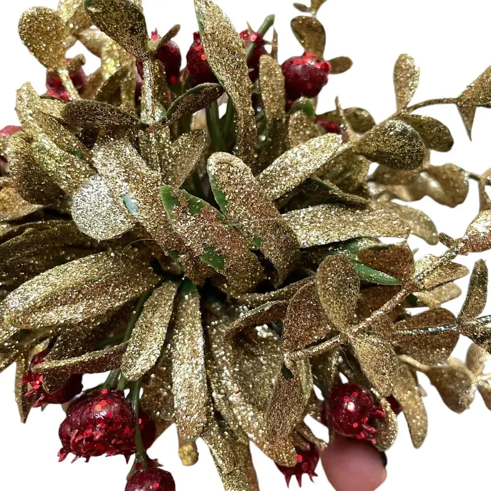 Kissing Krystals Acrylic Mistletoe Christmas Ornament Clear Green Gold Red Berry